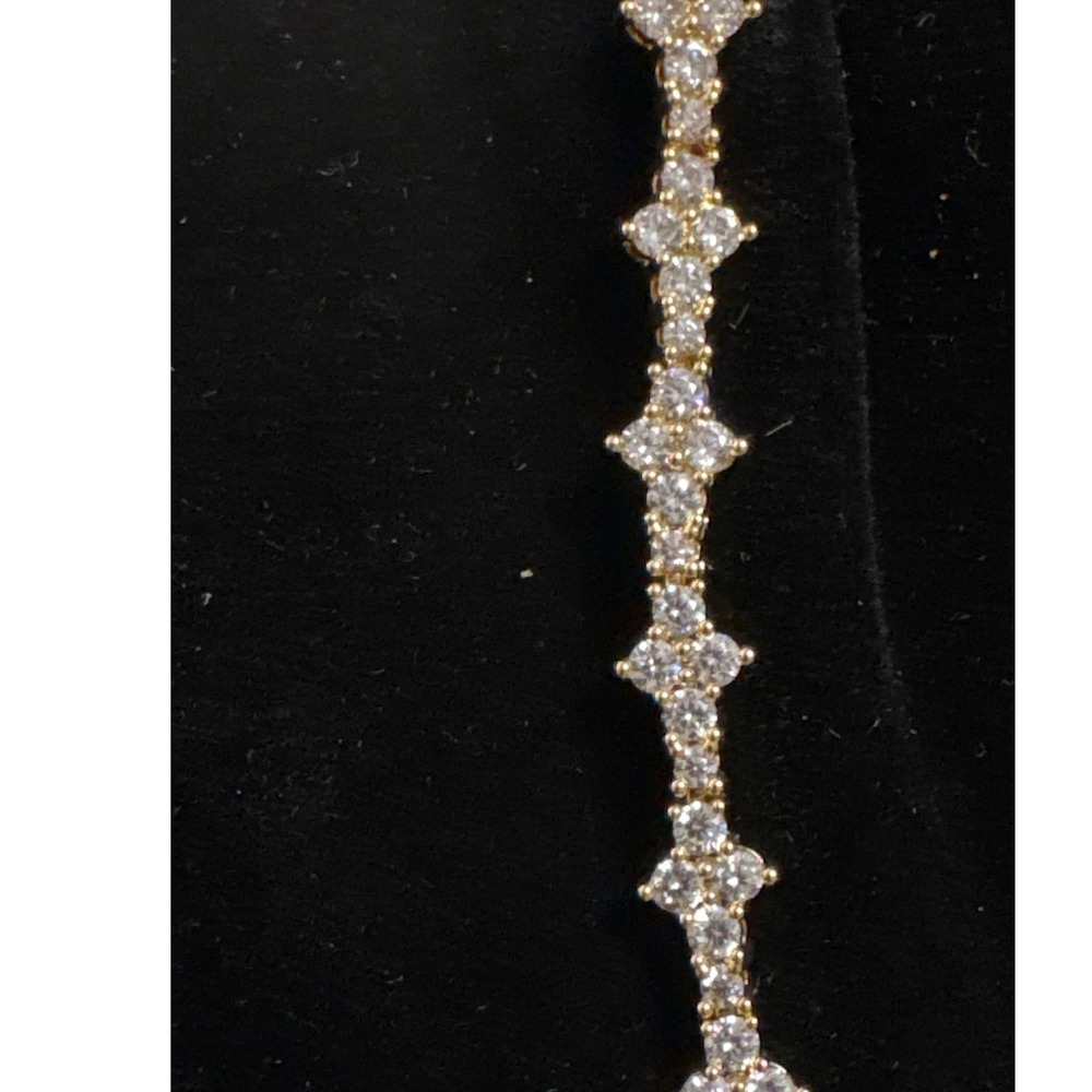 Gold Tone Star Cluster Cubic Zirconia Tennis Bracelet 9 Inch Clasp